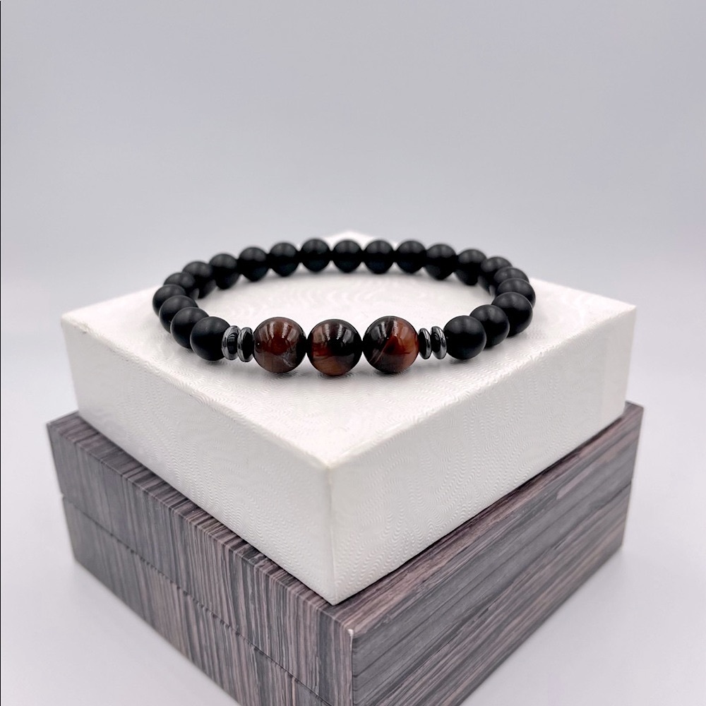 Red Tiger Eye ,Black matte Onyx strength bracelet